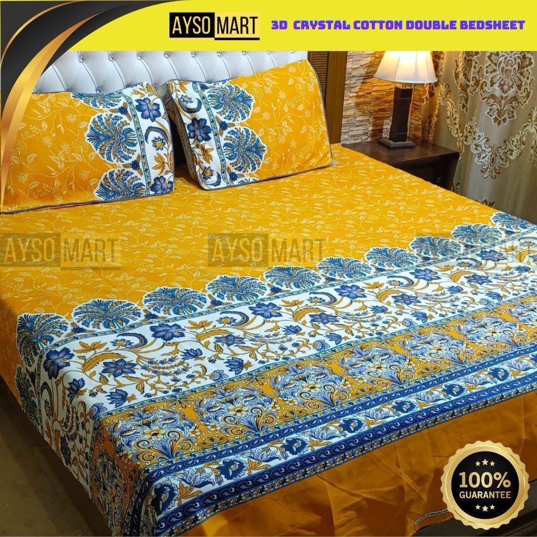 Crystal Cotton Double Bedsheet Set - Yellow