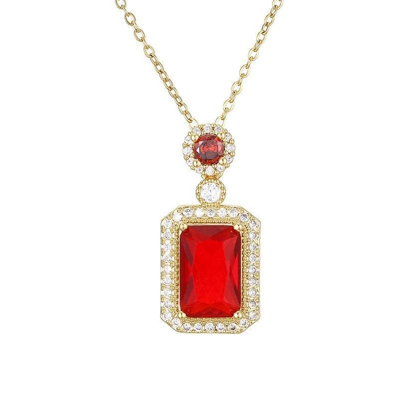 Fashionable Red Copper Square Gemstone Pendant Necklace For Women MNE-009