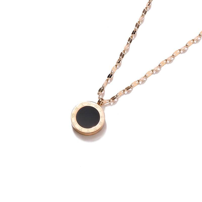 Stainless Steel Roman Numeral Pendant Necklace For Women MNE-017