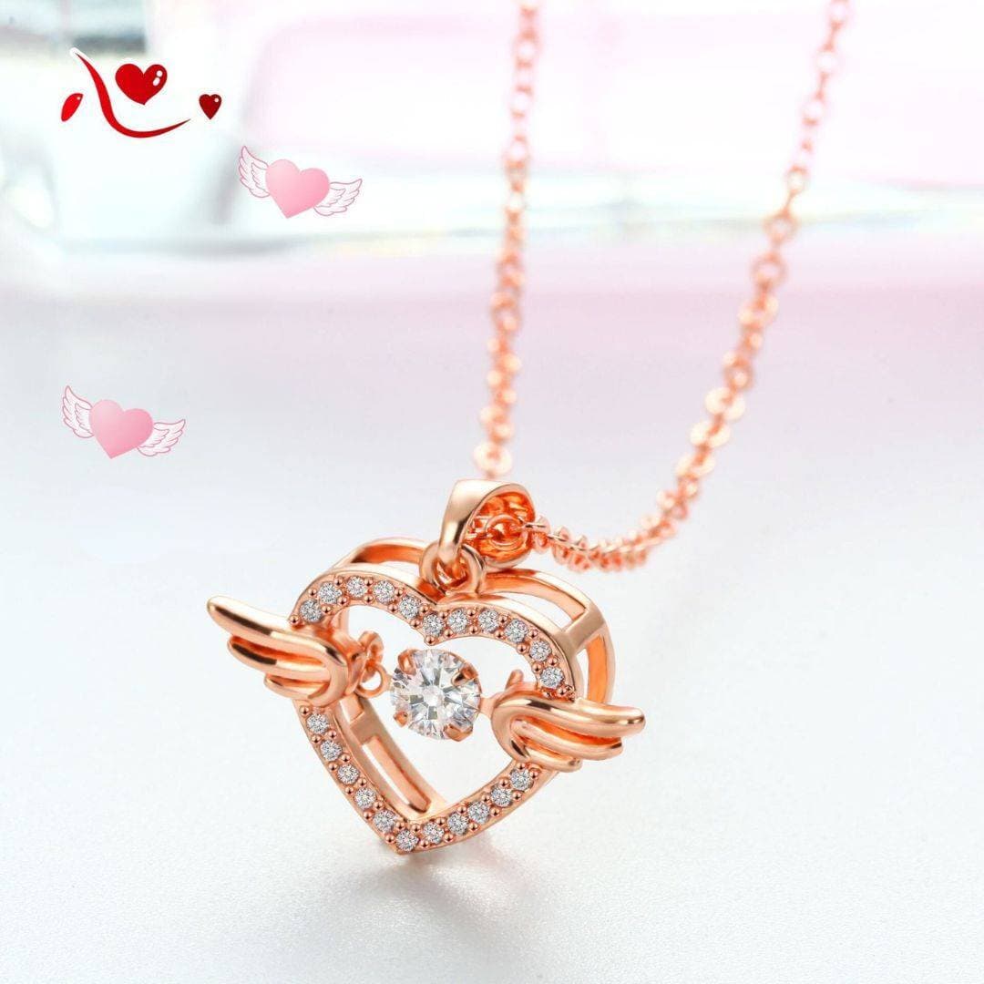 Angel Wings Heart With Hanging Diamond Pendant Necklace for Women MNE-045