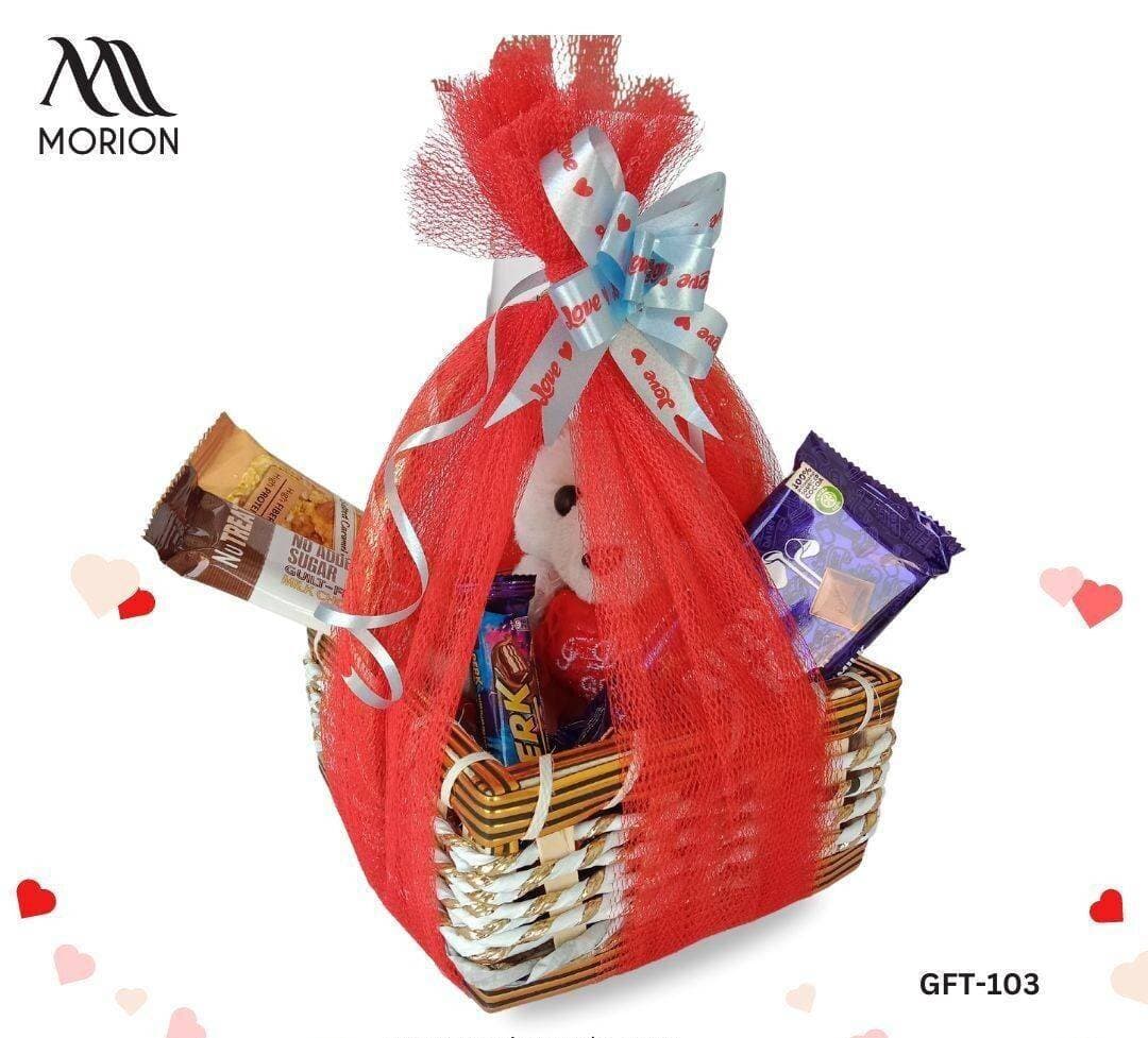 Love Teddy Bear Small Basket With Chocolate Gift GFT-103