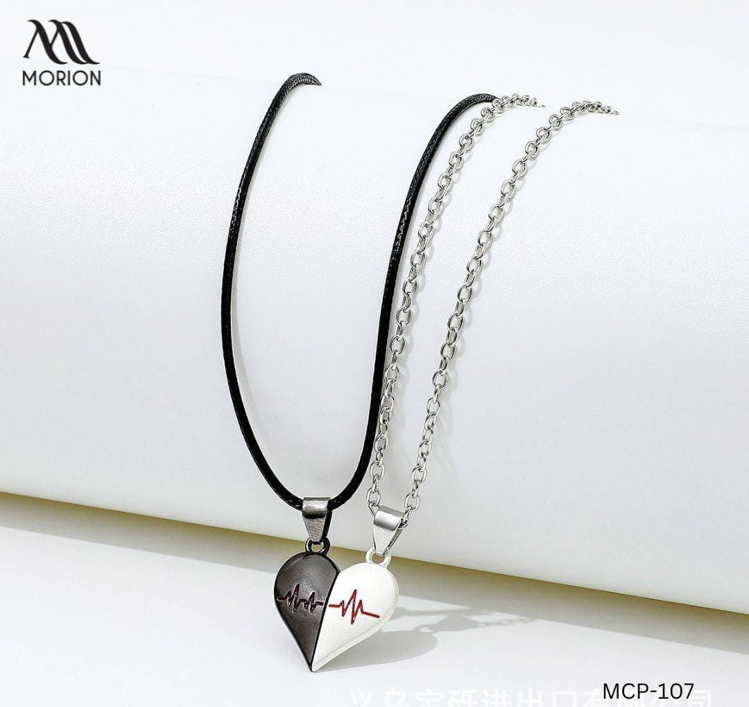 Heartbeat ECG Magnet Couple Heart Pendant Necklace MCP-107