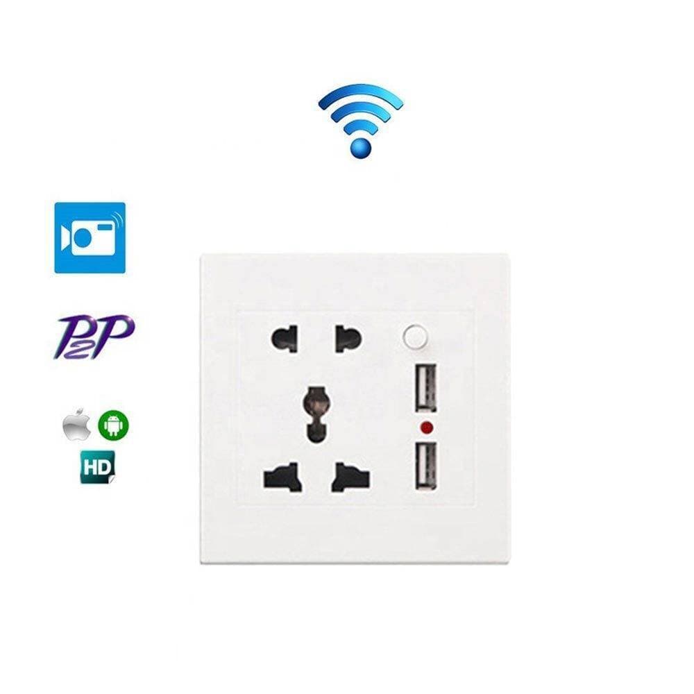 WIFI Wall Socket Room Mini Hidden CCTV Camera 1080P H264 With Motion Detection - White