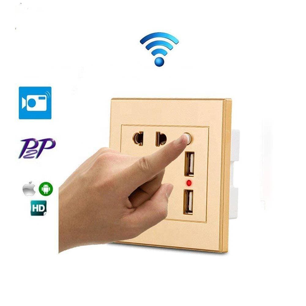 WIFI Wall Socket Room Mini Hidden CCTV Camera 1080P H264 With Motion Detection - Golden